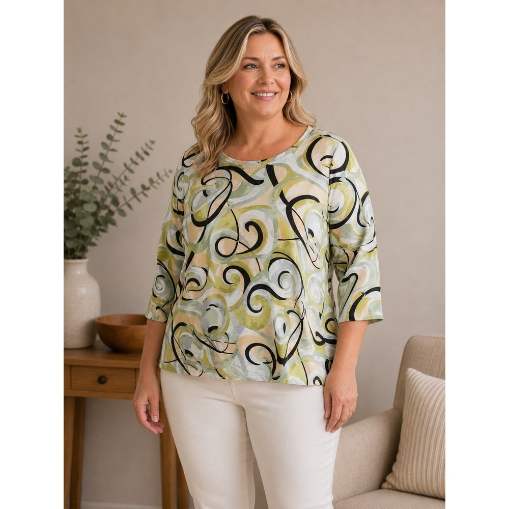 NWT‎ Talbots Silk Blend Sweater Women 1X Abstract Artsy Retro Mod Print
